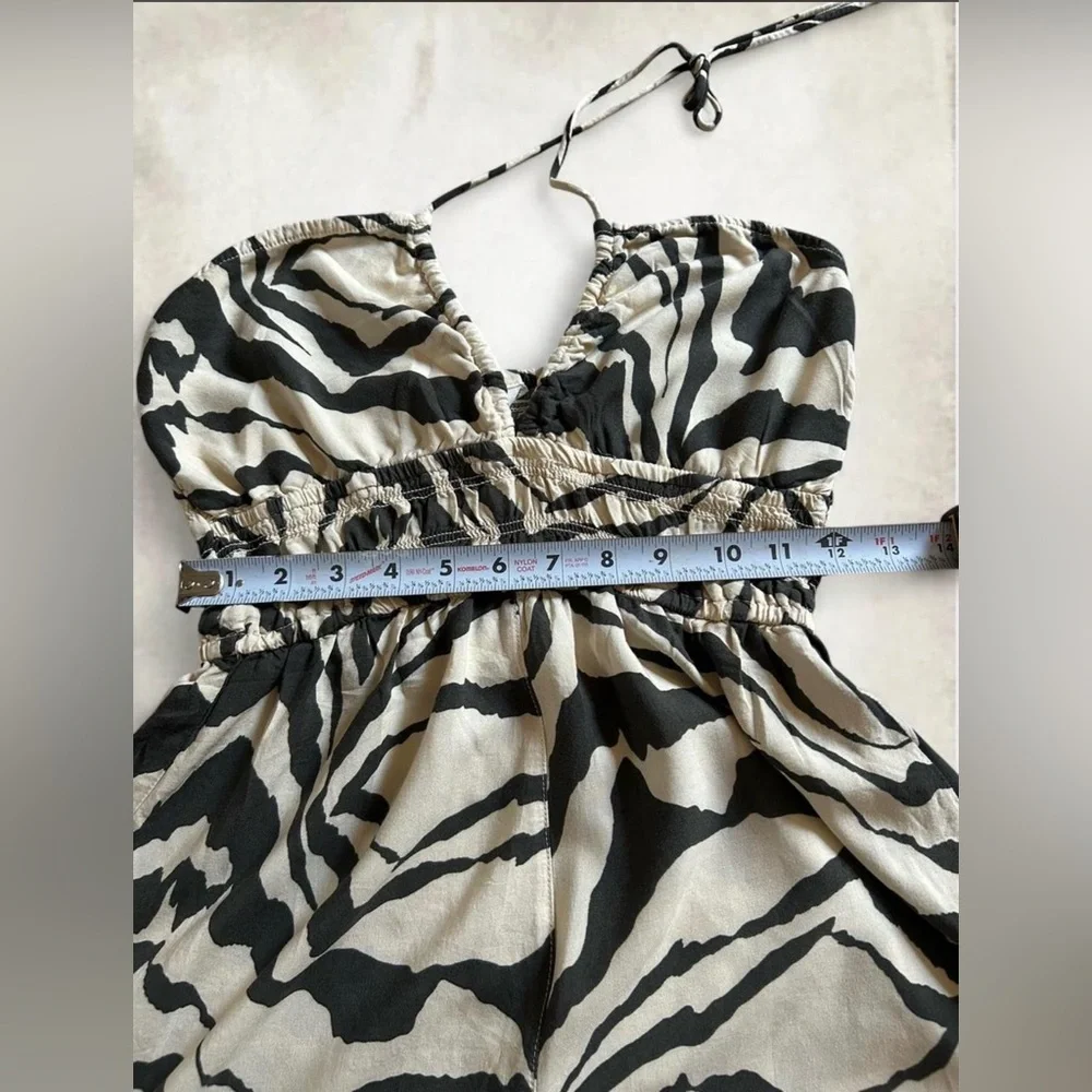 H&M Dark Green & Cream Zebra-Print Halter Romper - Picture 5 of 8